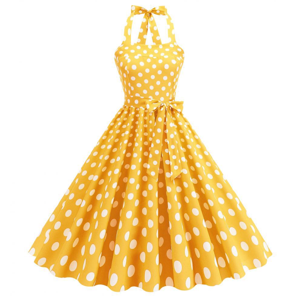 Women'S Fashion In The 50S - Women's 50s Rockabilly Retro Yellow Polka