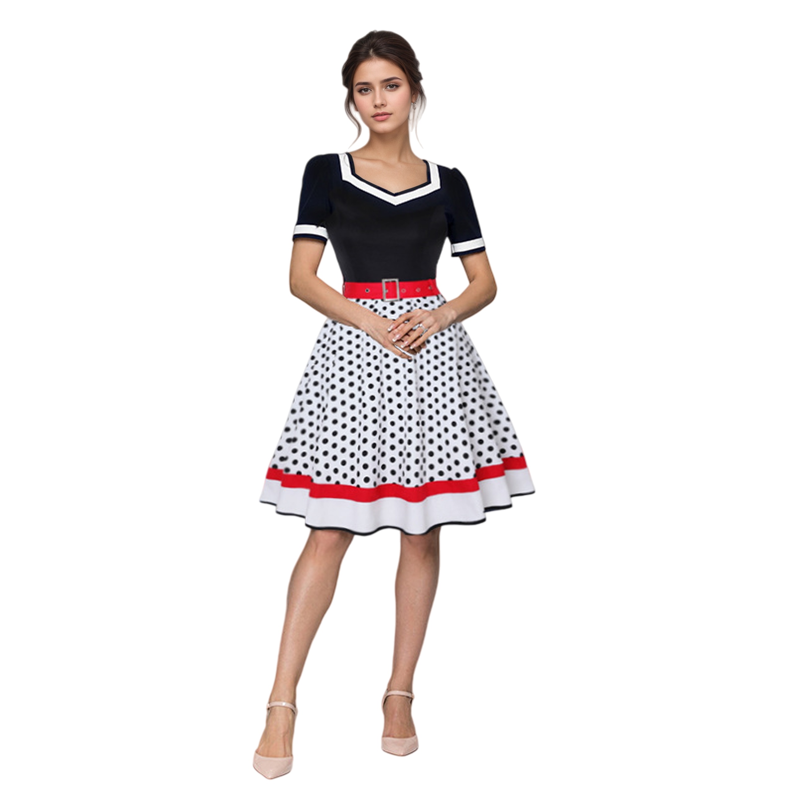Women'S Fashion In The 50S - Vintage V-Neck Short Sleeve Swing Dress