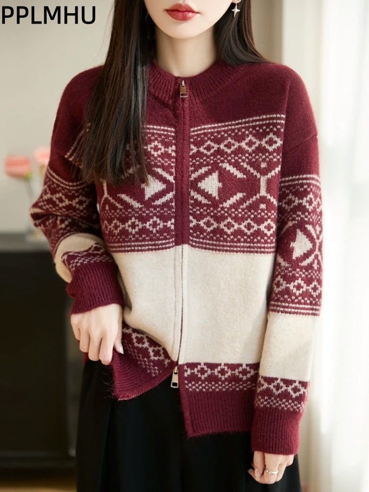 Women'S Fashion Gilet - Vintage Jacquard Korean Fashion Knitted Cardigan