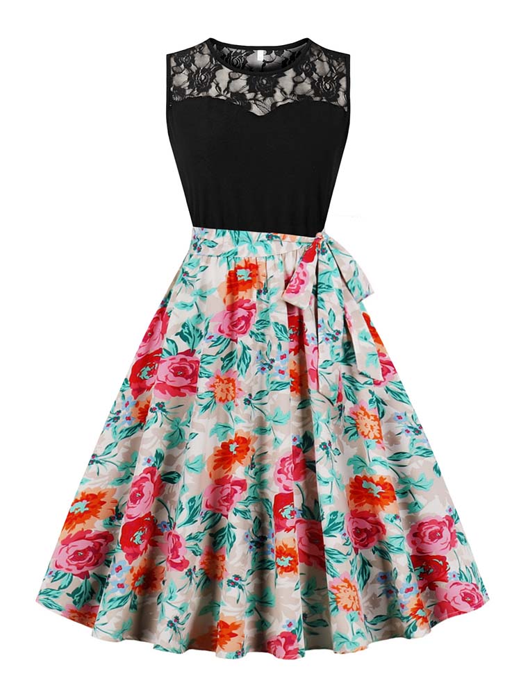 Women'S Fashion In The 50S - Elegant High Waist Sleeveless Pleated Midi