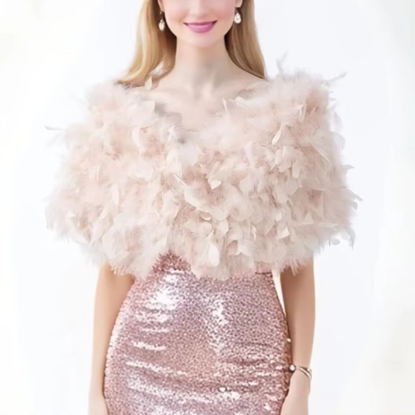 Turkey Women Fashion - Real Turkey Feather Shawl with Flower,