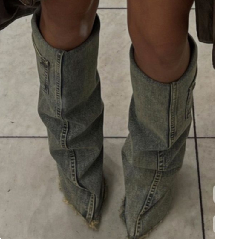 Denim Pointed Toe Knee High Tr - Women'S Fashion Trousers 评论和价格