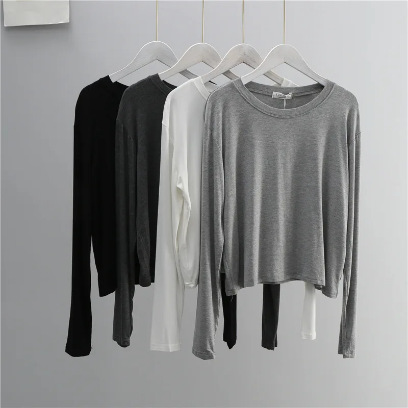 O Neck Cotton Blend Long Sleev - Women Top Fashion 评论和价格