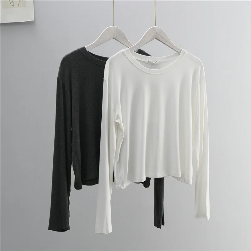 O Neck Cotton Blend Long Sleev - Women Top Fashion 评论和价格