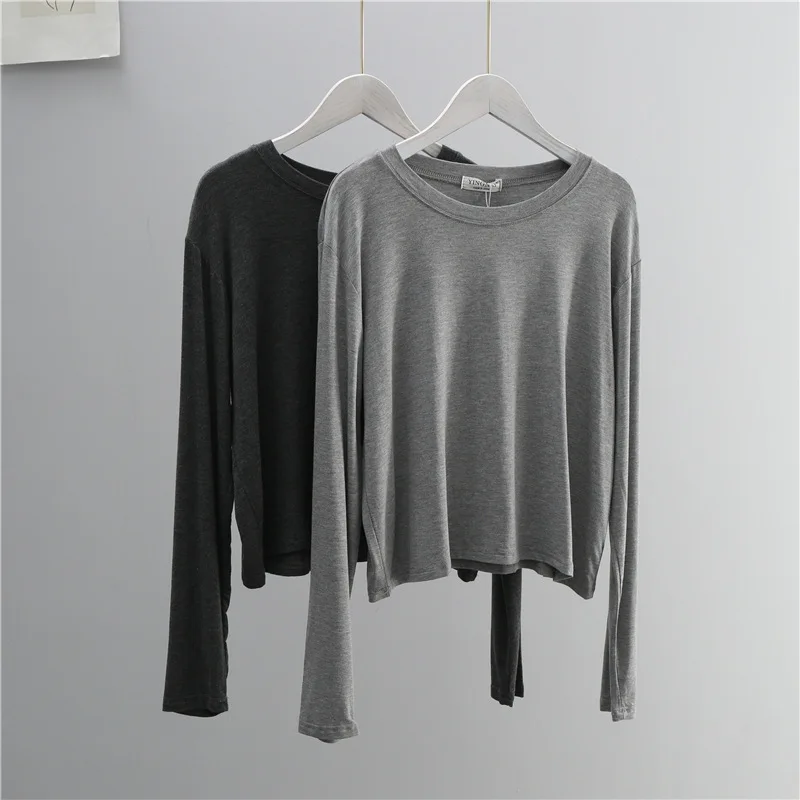 O Neck Cotton Blend Long Sleev - Women Top Fashion 评论和价格