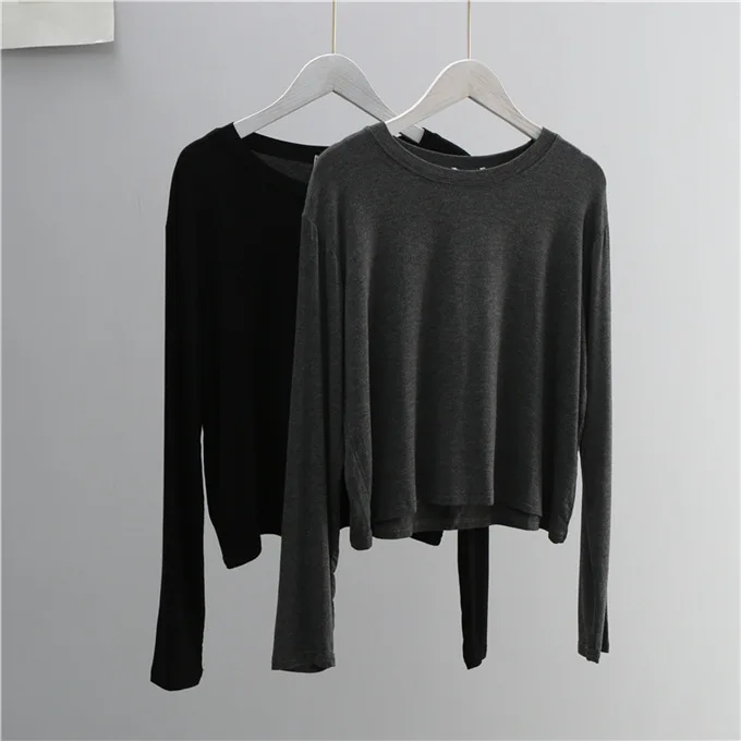 O Neck Cotton Blend Long Sleev - Women Top Fashion 评论和价格