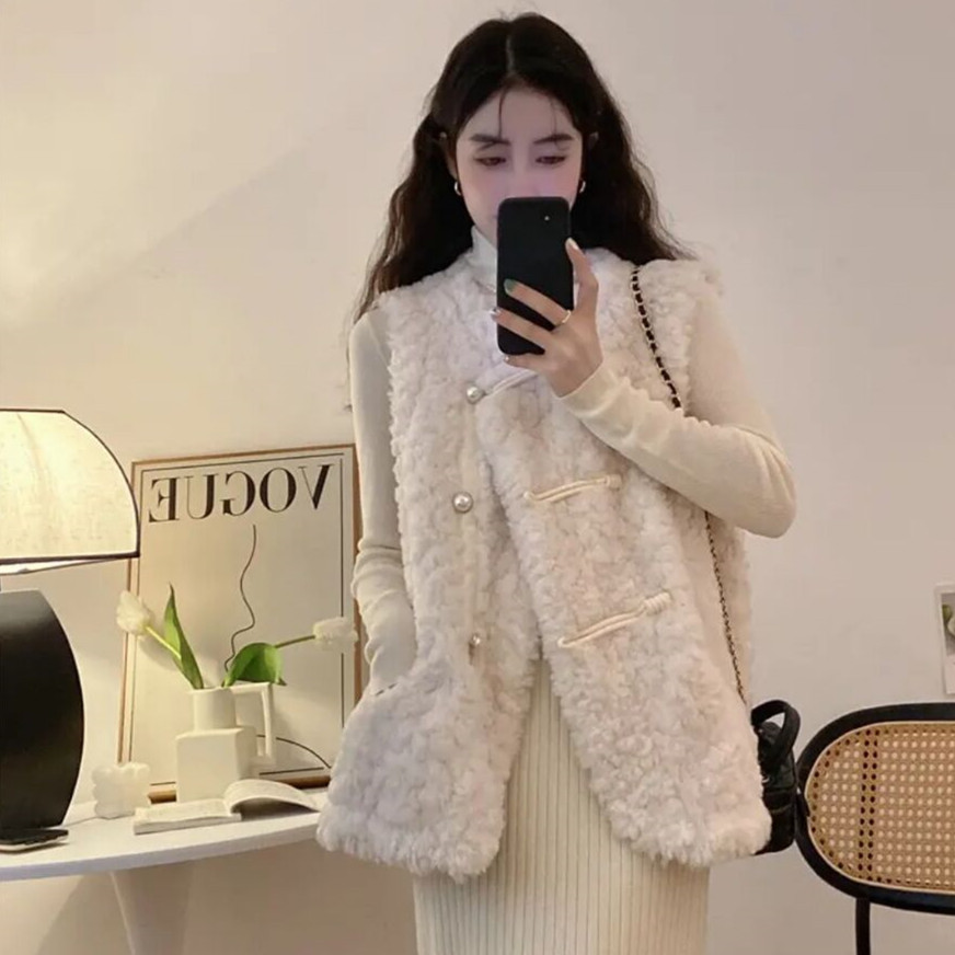 Women's Vests Lamb Plush White - Women'S Fashion Gilet 评论和价格