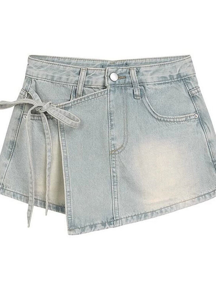 Women High Waist Denim Skort L - Denim Shorts Women 评论和价格