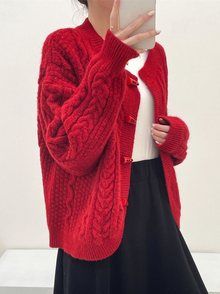 Horn Button Fashion Long Sleev - Women'S Fashion Gilet 评论和价格