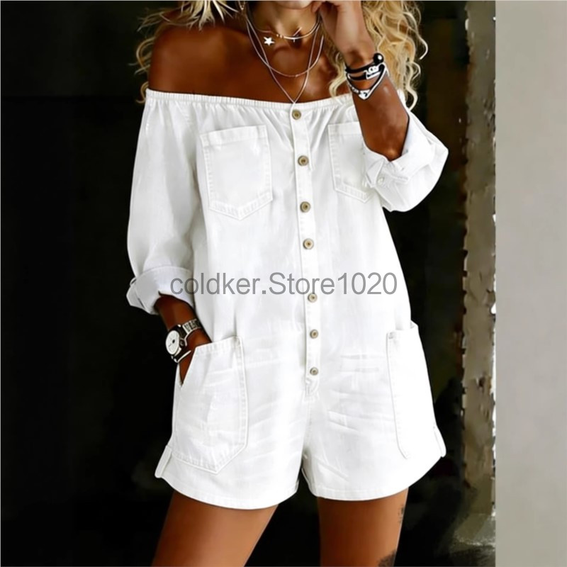 New Women Casual Off Shoulder  - Women'S Fashion Vintage Off Shoulder Long Sleeve Jumpsuit 评论和价格