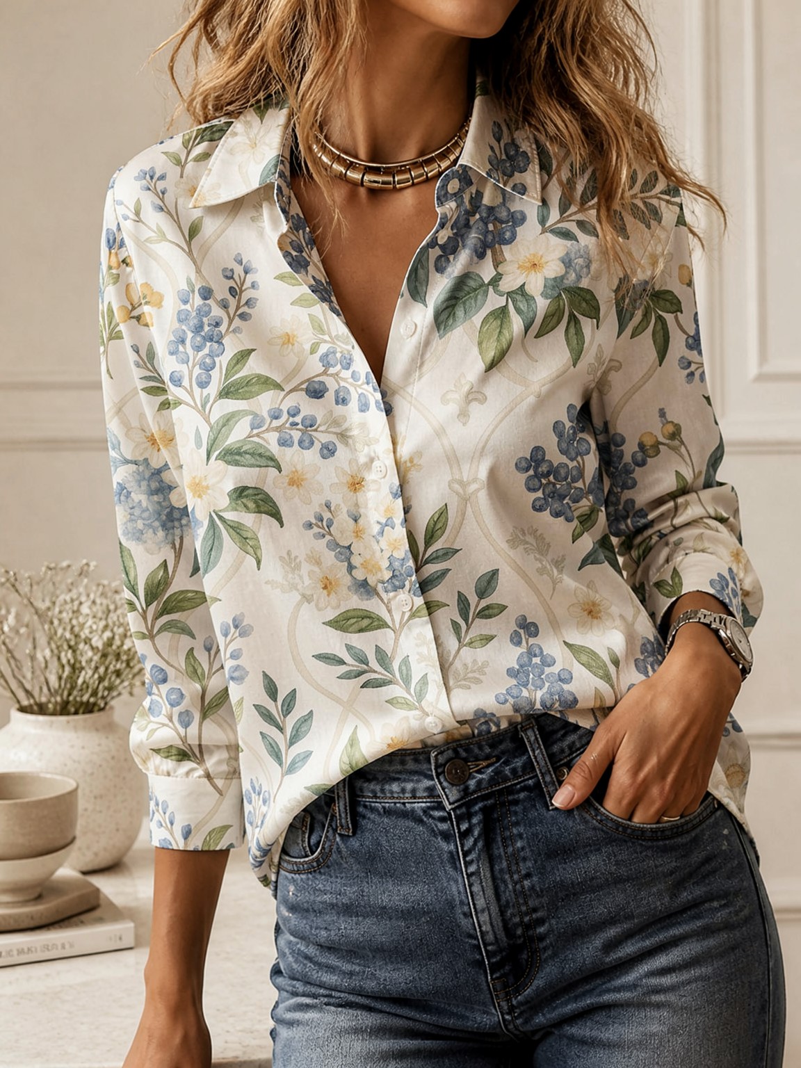 Casual All-match Collared Blou - Women Top Fashion 评论和价格