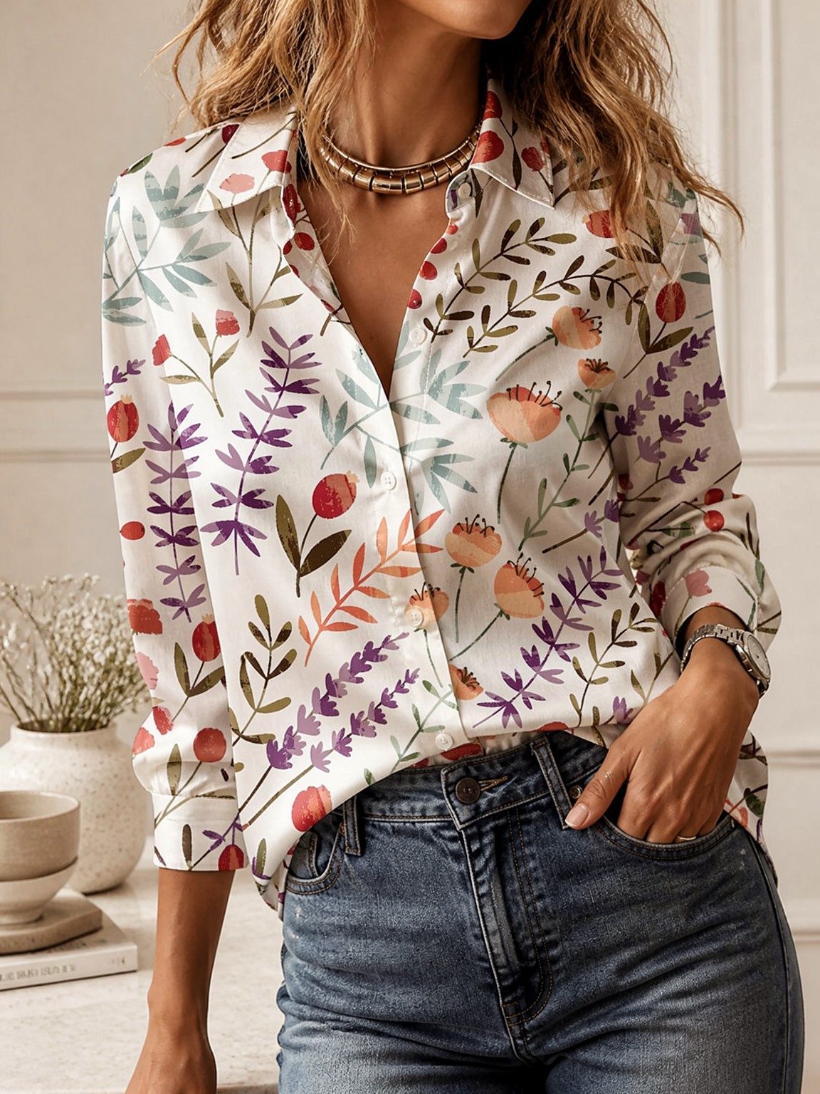 Casual All-match Collared Blou - Women Top Fashion 评论和价格