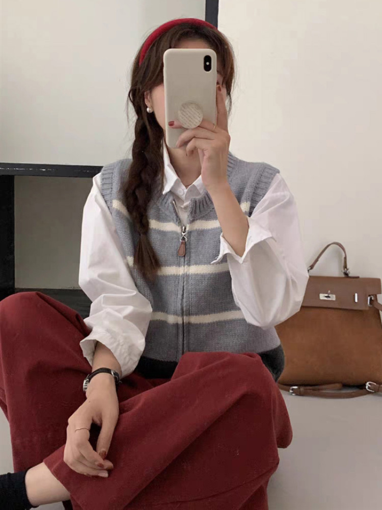 Striped Zipper Cardigan Knitte - Women'S Fashion Gilet 评论和价格