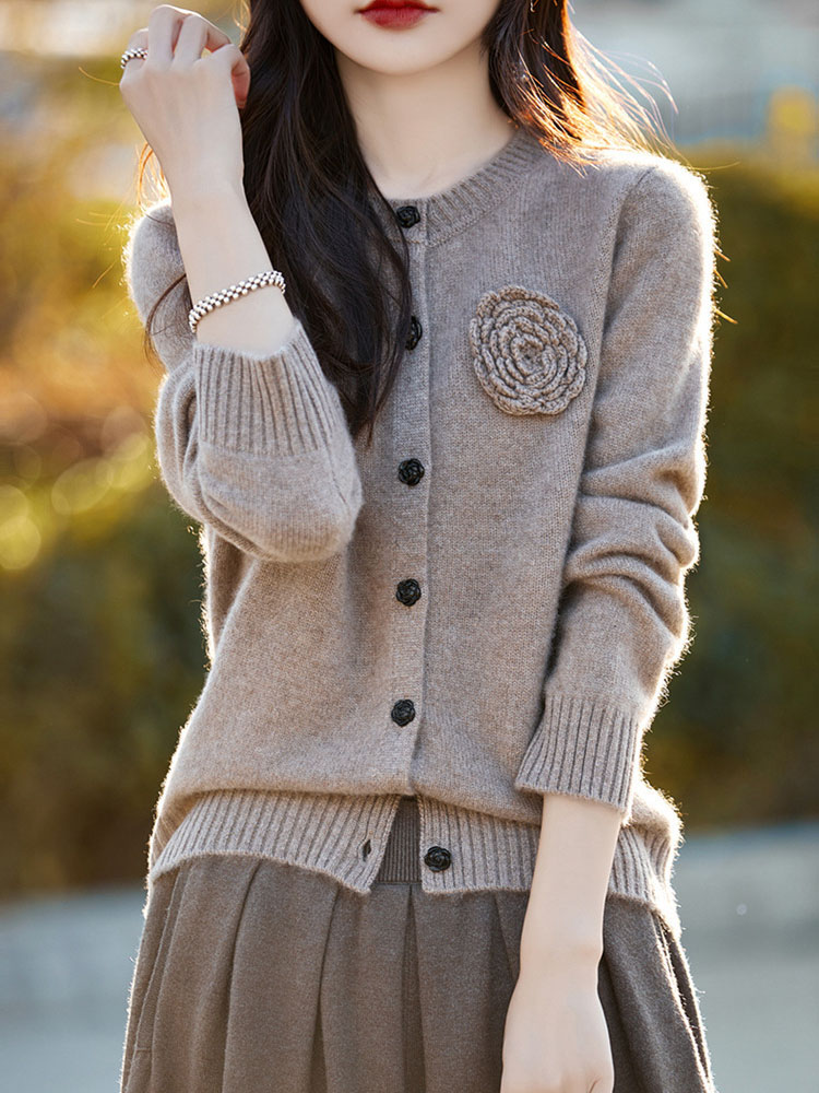 Flower Knitted Cardigan Long S - Women'S Fashion Gilet 评论和价格