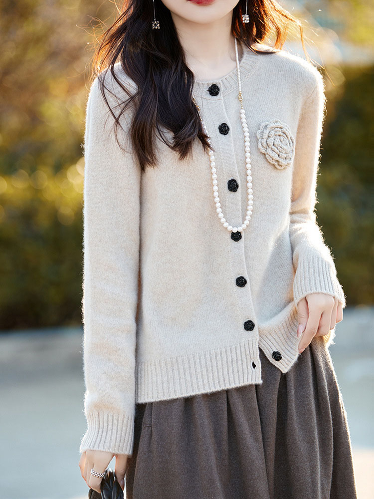 Flower Knitted Cardigan Long S - Women'S Fashion Gilet 评论和价格