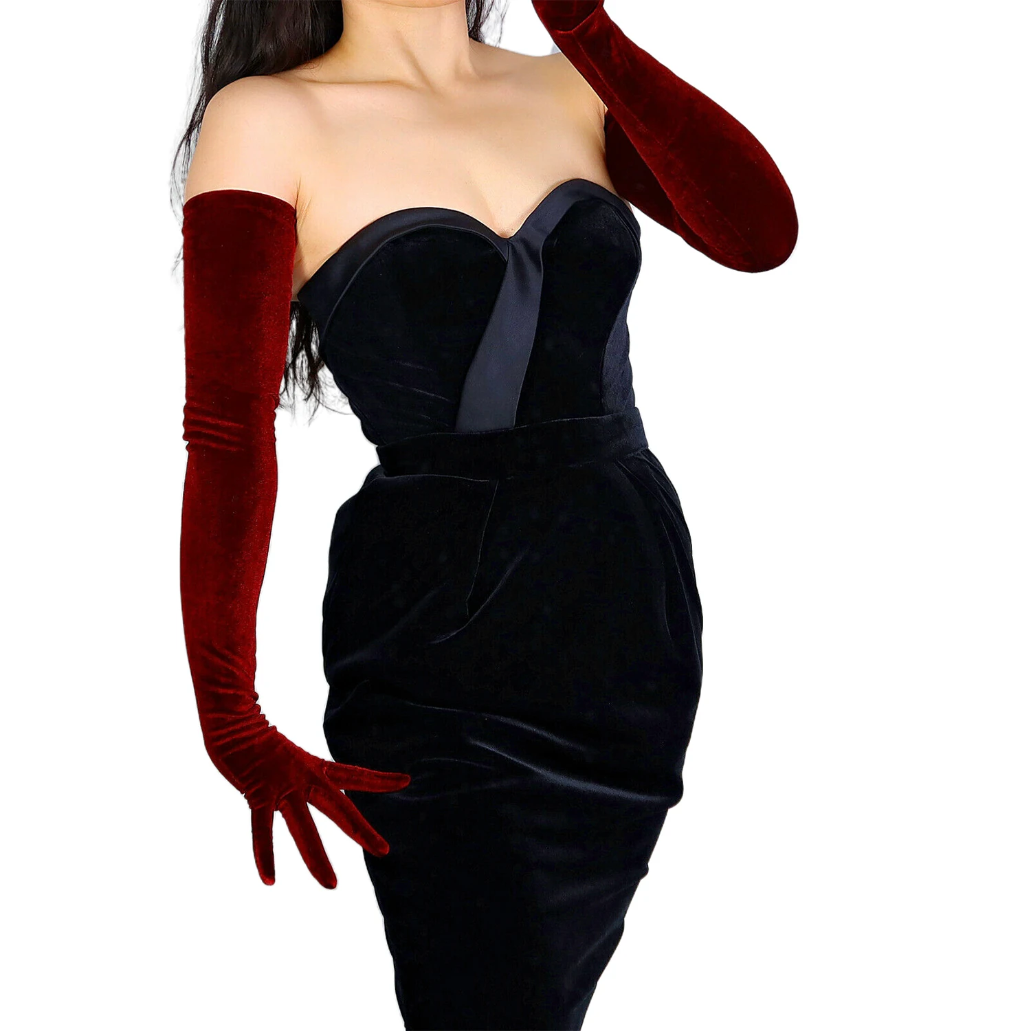 Burgundy Super Long Velvet Glo - Women'S Fashion In 1920 评论和价格