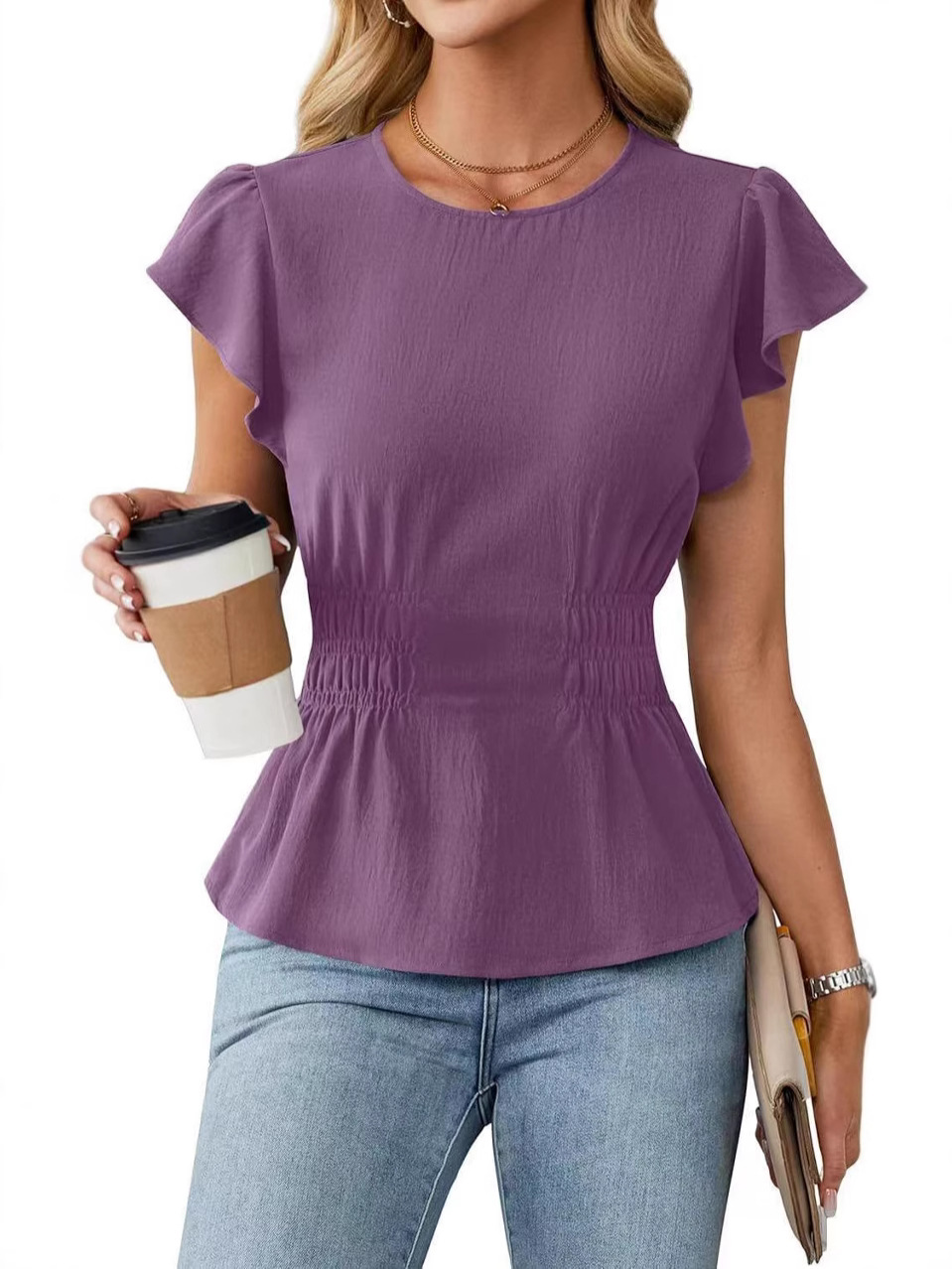Women Ruffle Short Sleeve Blou - Women Top Fashion 评论和价格